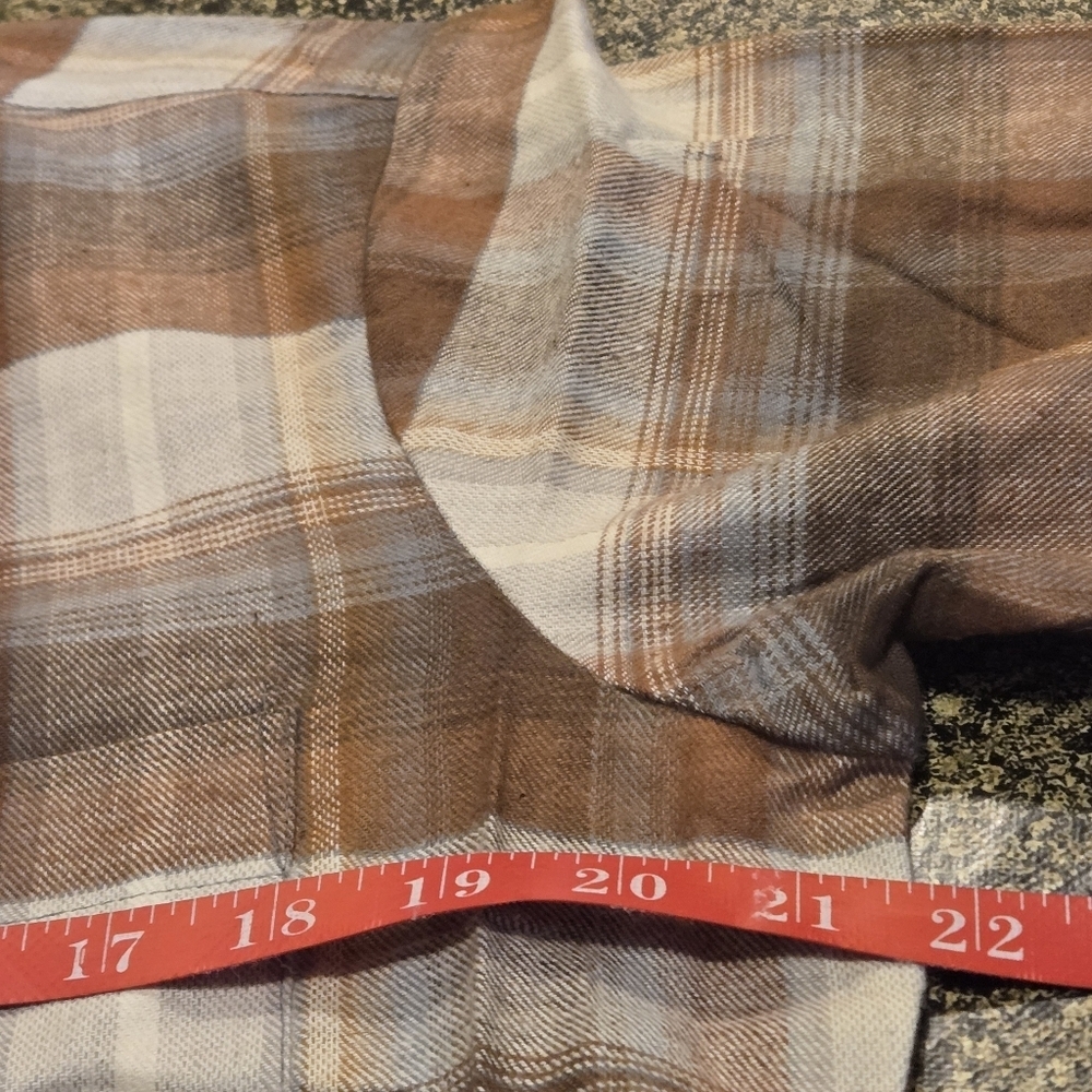 Y2K Arrow Plaid Flannel Shirt Men’s M Brown Beige Rust Blue | NWOT - Picture 14 of 15